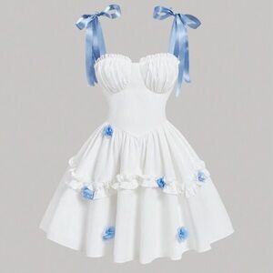 White‎ Dress with Blue Accents